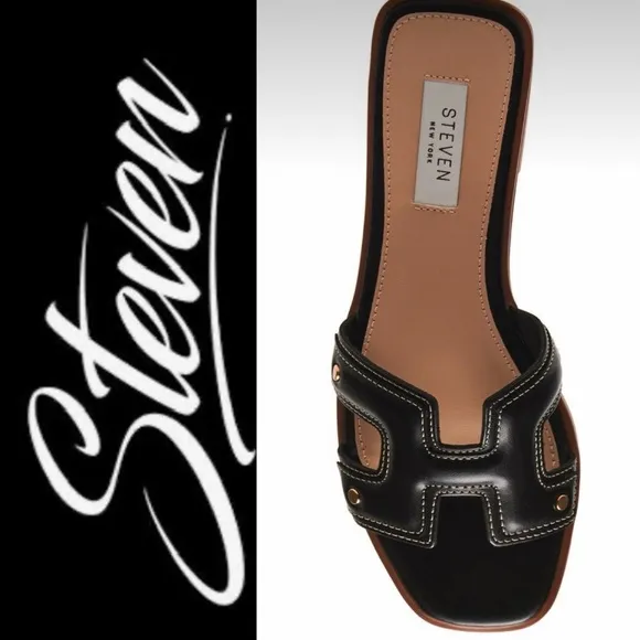 NWOT Steven by Steve Madden Black Harlien Slide Sandals 7.5 Floor Model