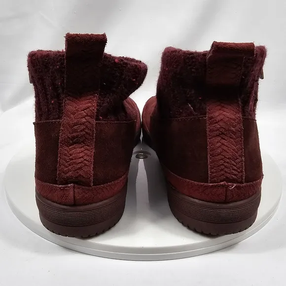 NWOT Toni Pons Gigi Bootie Ankle Boots Suede Chunky Knit Pull-On Burgandy 41 10