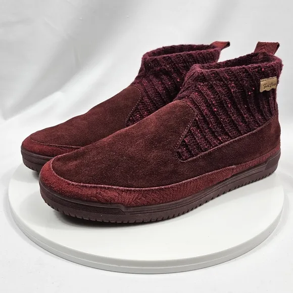 NWOT Toni Pons Gigi Bootie Ankle Boots Suede Chunky Knit Pull-On Burgandy 41 10