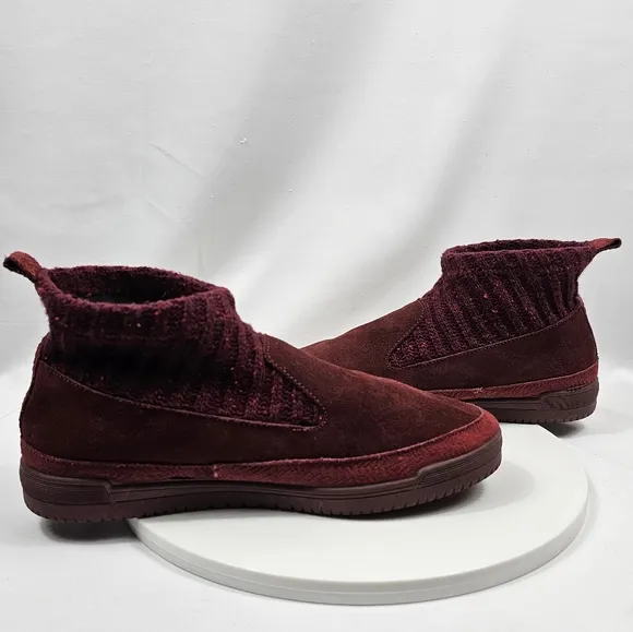 NWOT Toni Pons Gigi Bootie Ankle Boots Suede Chunky Knit Pull-On Burgandy 41 10