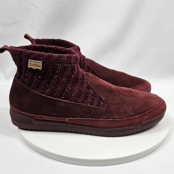 NWOT Toni Pons Gigi Bootie Ankle Boots Suede Chunky Knit Pull-On Burgandy 41 10