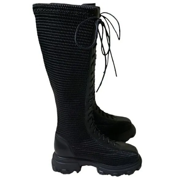 NWOT Front Lace-Up Woven Stretchy Platform Alternative Punk Goth Edgy Boots