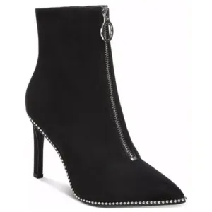 NWT BAR III Sz 9.5/10 Briget Black Suede High Heel Front Zip Ankle Boots Booties