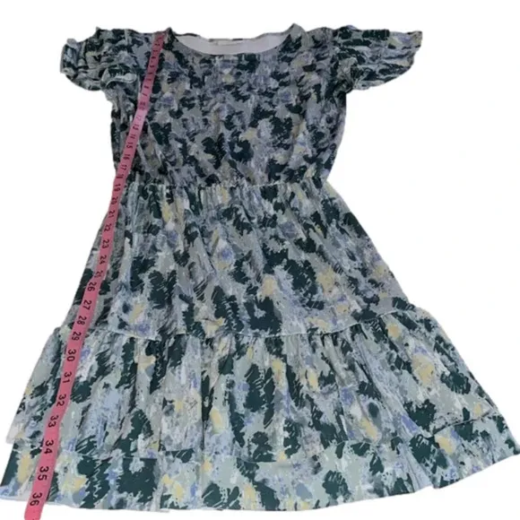 NWT boutique dress rainforest print dress ruffle sleeves ruffle hem layered boho