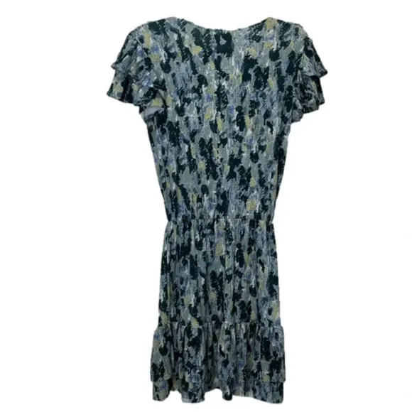 NWT boutique dress rainforest print dress ruffle sleeves ruffle hem layered boho