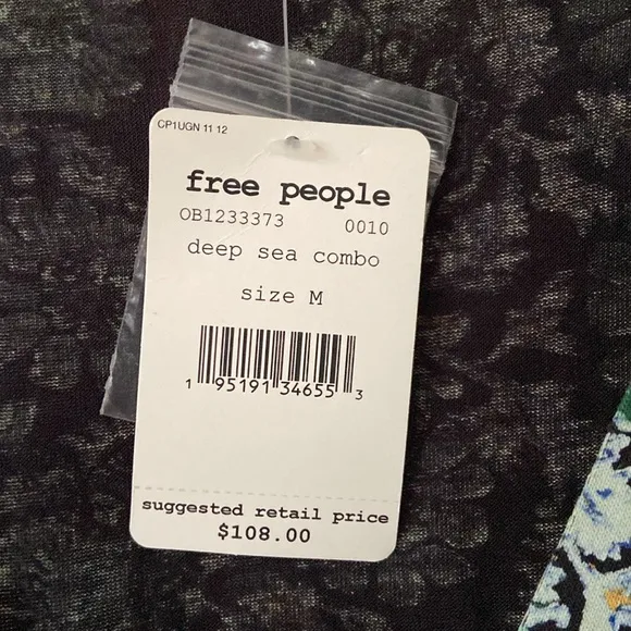 NWT Free People Olivia Printed Tunic Mini Dress in Deep Sea Combo Women's Size M