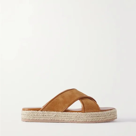 NWT. Gianvito Rossi Leather-trimmed suede espadrille sandals