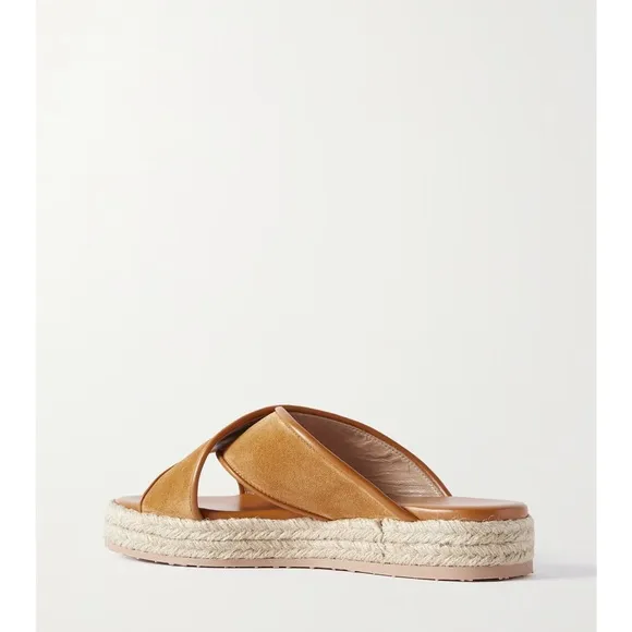 NWT. Gianvito Rossi Leather-trimmed suede espadrille sandals