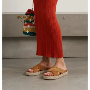 NWT. Gianvito Rossi Leather-trimmed suede espadrille sandals