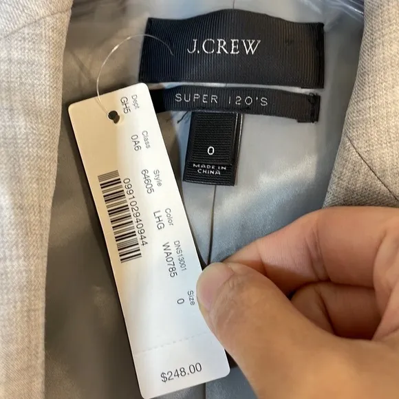 NWT. J. Crew 0 Super 120’s 100% Wool One Button Blazer.