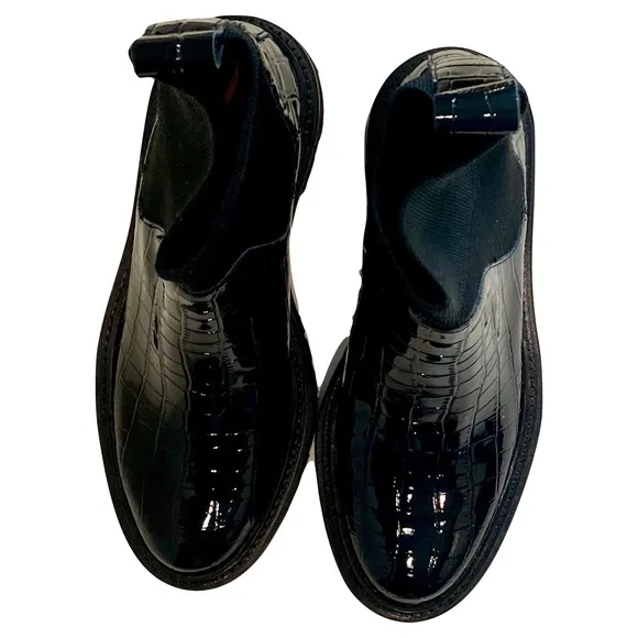 NWT -Loeffler Randall Bridget Chelsea Combat Boots Black Patent Leather Size 5.5