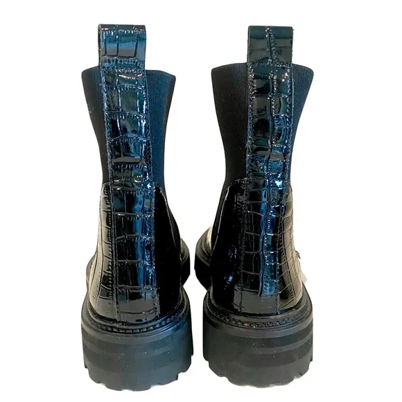 NWT -Loeffler Randall Bridget Chelsea Combat Boots Black Patent Leather Size 5.5