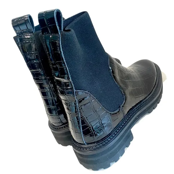 NWT -Loeffler Randall Bridget Chelsea Combat Boots Black Patent Leather Size 5.5
