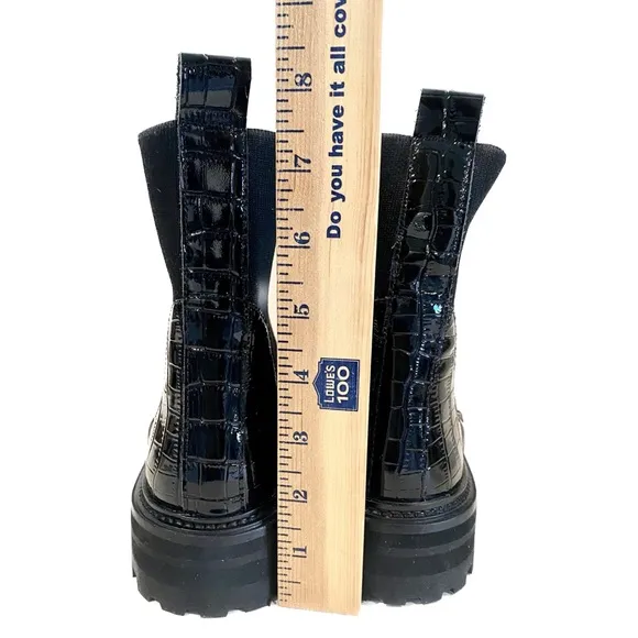 NWT -Loeffler Randall Bridget Chelsea Combat Boots Black Patent Leather Size 5.5