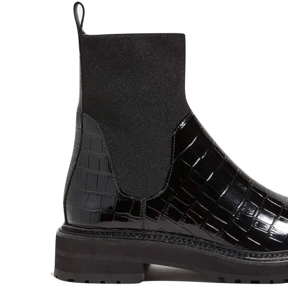 NWT -Loeffler Randall Bridget Chelsea Combat Boots Black Patent Leather Size 5.5