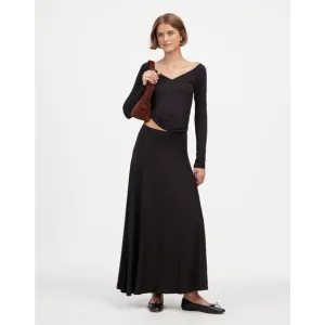 NWT Madewell Jersey Asymmetric-Seam Midi Skirt Black XS