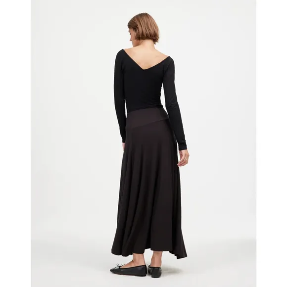 NWT Madewell Jersey Asymmetric-Seam Midi Skirt Black XS
