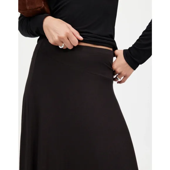 NWT Madewell Jersey Asymmetric-Seam Midi Skirt Black XS
