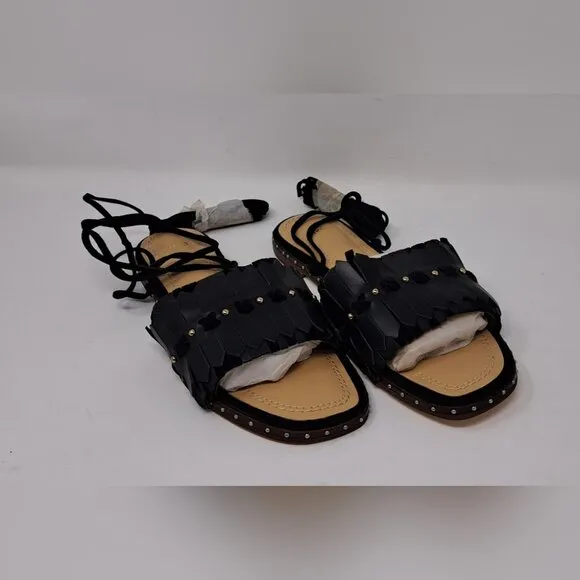 NWT Maje Funfiou Leather Gladiator Sandals Black Leather Suede 6 US 36 EU