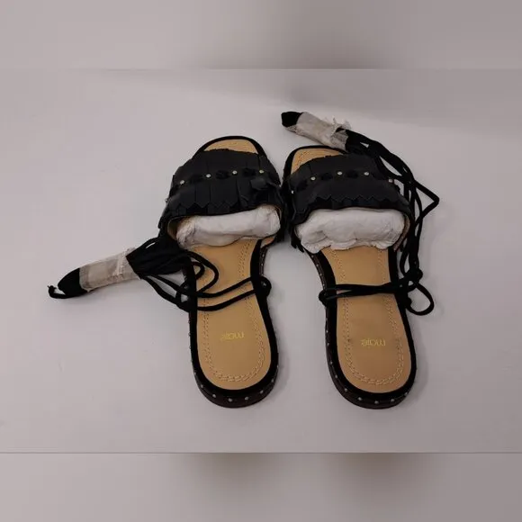 NWT Maje Funfiou Leather Gladiator Sandals Black Leather Suede 6 US 36 EU