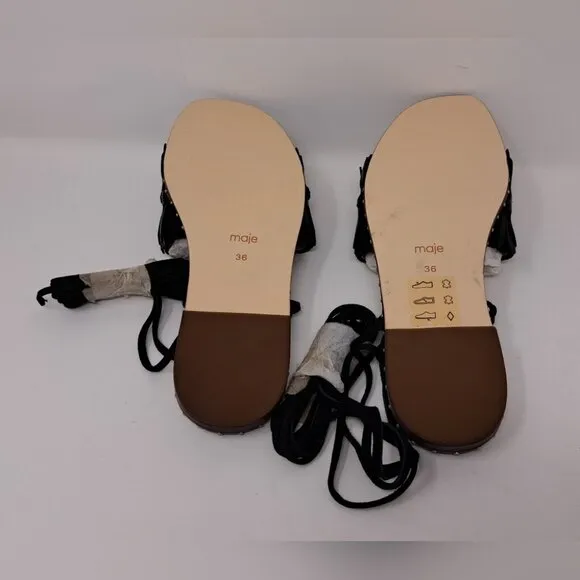 NWT Maje Funfiou Leather Gladiator Sandals Black Leather Suede 6 US 36 EU