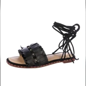 NWT Maje Funfiou Leather Gladiator Sandals Black Leather Suede 6 US 36 EU