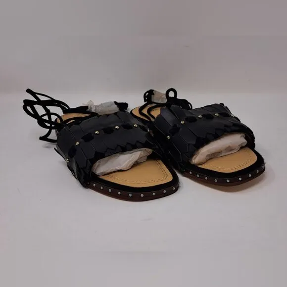 NWT Maje Funfiou Leather Gladiator Sandals Black Leather Suede 6 US 36 EU