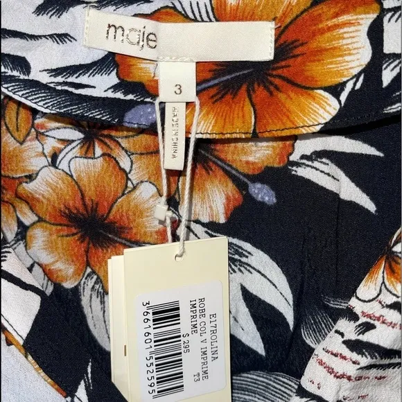 NWT MAJE Rolina Hawaiian Print Button Front Mini Dress Size 3/Large