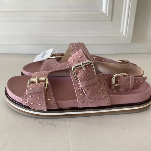 NWT Pilcro Anthropologie Studded Pink Suede Slingback Sandals Sz 41