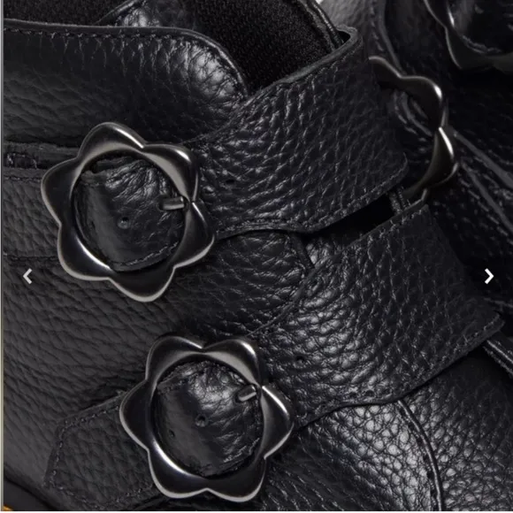 NWT RARE Dr. Martens Devon Flower Black Buckle Leather Platform Boots Size 8
