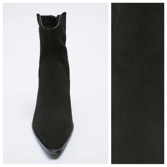 NWT. Zara Black Split Leather Suede Cowboy Heeled Ankle Boots. Size 7,5, 8.