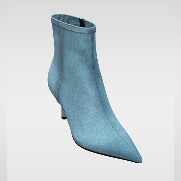 NWT. Zara Blue Denim Fabric Heeled Ankle Boots. Size 11.