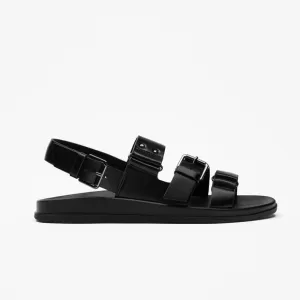 NWT. Zara Man Black Faux Leather Strapped Sandals. Size 8, 9.