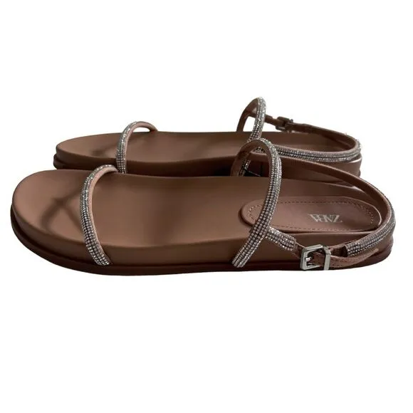 NWT ZARA Rhinestone Studded Sandals Sz 39