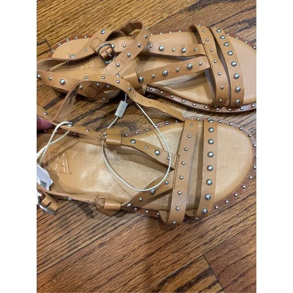 NWT ZARA studded leather sandals