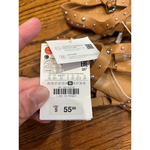 NWT ZARA studded leather sandals