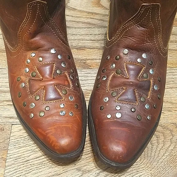 Oak Tree Farms leather studded western boots women's sz 7