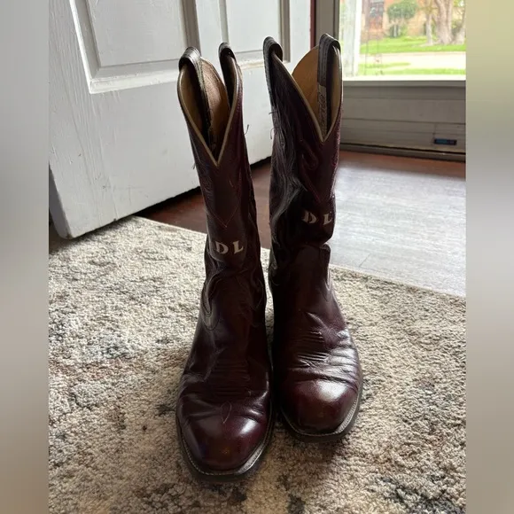 Olathe Brown/Red Leather Cowboy Boots