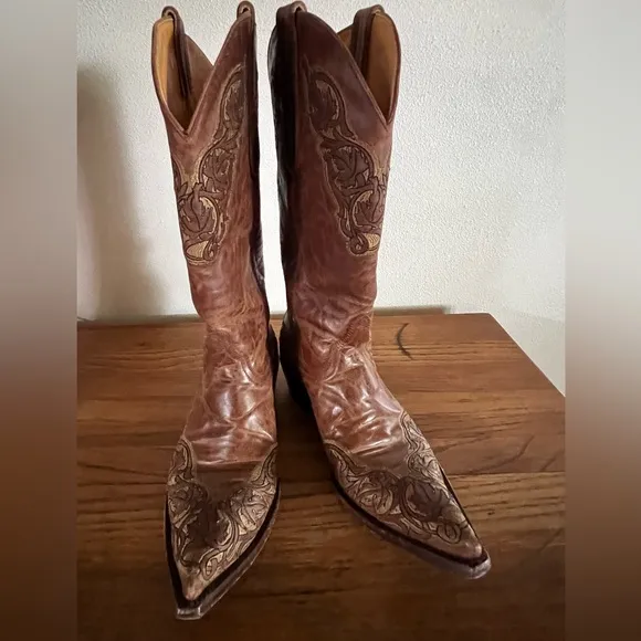 Old Gringo Brown Leather Cowboy Boots with Embroidery Size 8