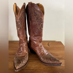 Old Gringo Brown Leather Cowboy Boots with Embroidery Size 8