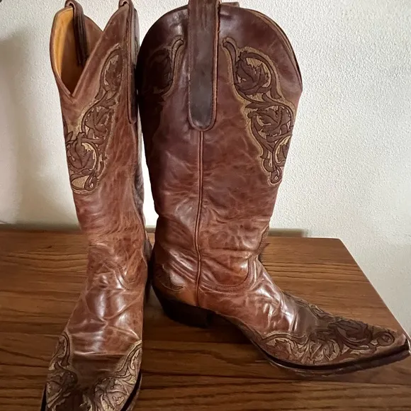 Old Gringo Brown Leather Cowboy Boots with Embroidery Size 8