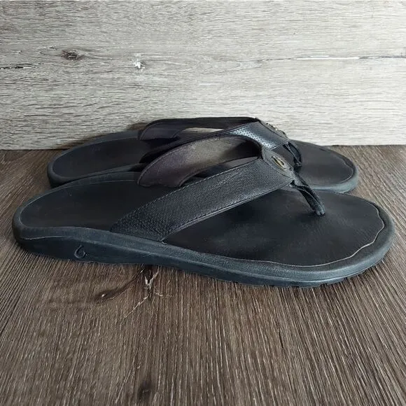 Olukai Kupuna Black Leather Sandal Mens Size 14