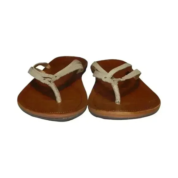 Olukai U'i Flip Flop Women's Ivory Leather Beach Thong Sandals Size EU 40 US 10