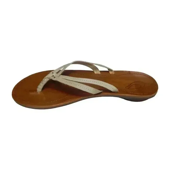 Olukai U'i Flip Flop Women's Ivory Leather Beach Thong Sandals Size EU 40 US 10