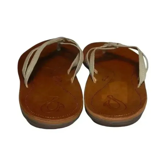 Olukai U'i Flip Flop Women's Ivory Leather Beach Thong Sandals Size EU 40 US 10