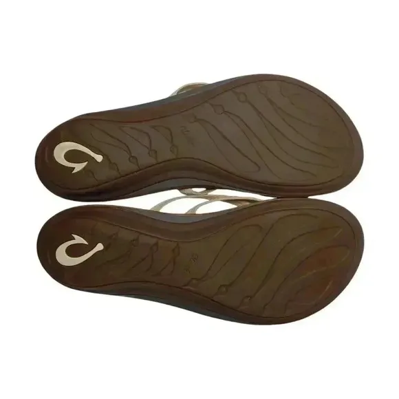 Olukai U'i Flip Flop Women's Ivory Leather Beach Thong Sandals Size EU 40 US 10