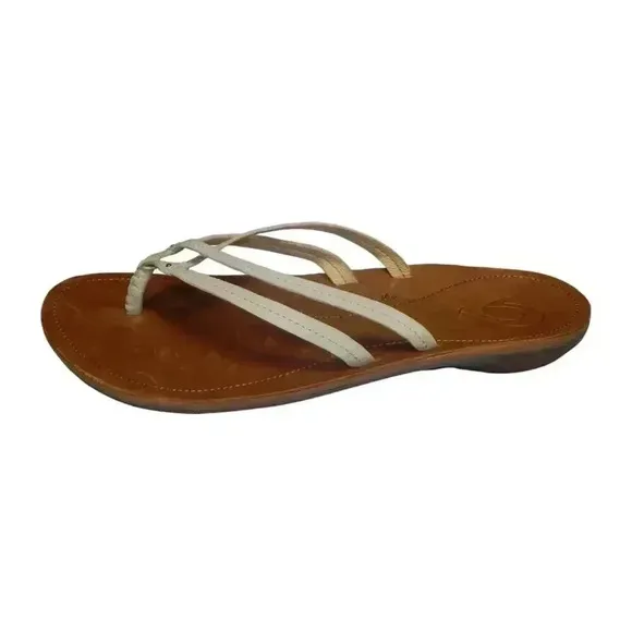 Olukai U'i Flip Flop Women's Ivory Leather Beach Thong Sandals Size EU 40 US 10