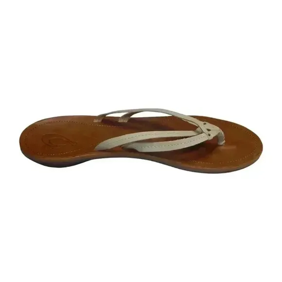 Olukai U'i Flip Flop Women's Ivory Leather Beach Thong Sandals Size EU 40 US 10