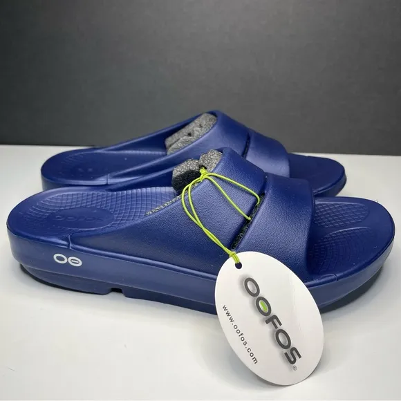 OOFOS OOahh Recovery Slide Navy Blue Comfort Sandals Men’s Size 7 Women’s Size 9