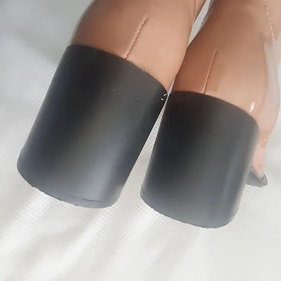 Open Edit Chloe Boots Vegan Patent Leather Chunky Square toe Nordstrom